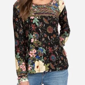 ohnny Was Floral Bamboo Long Sleeve Tee Black Multi S
